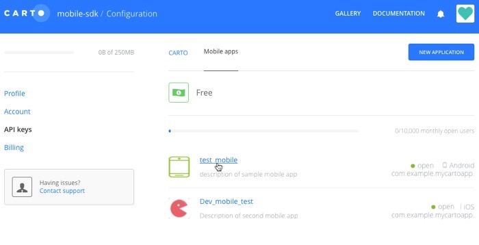 Registered mobile apps